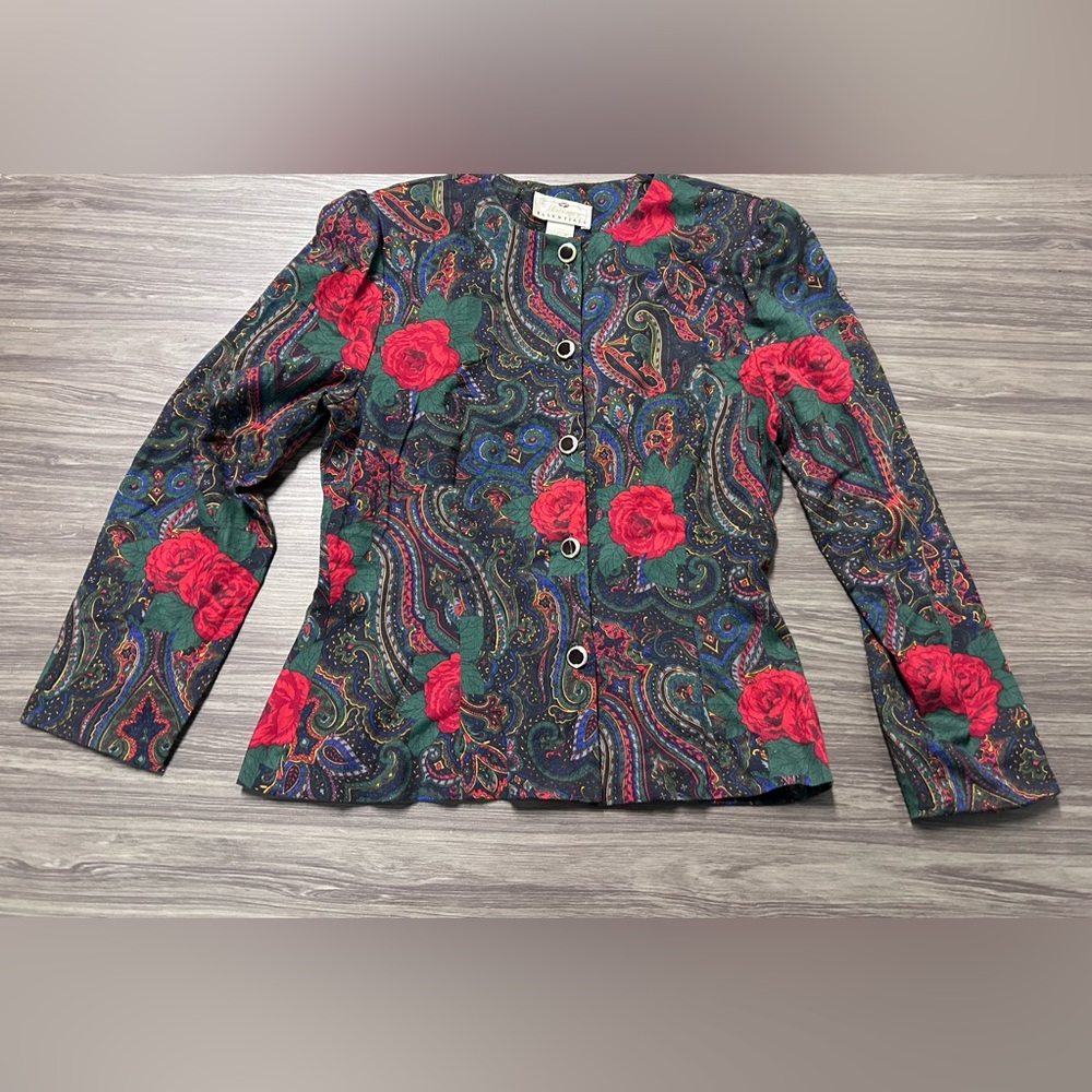 Vintage Worthington Essentials 2 PC Suit Paisely Print with Roses Size 6P - Picture 2 of 12